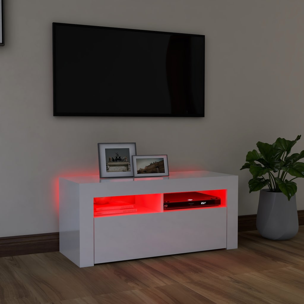 Tv-meubel met LED-verlichting 90x35x40 cm hoogglans wit Hoogglans wit