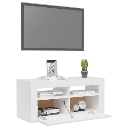 Tv-meubel met LED-verlichting 90x35x40 cm hoogglans wit Hoogglans wit