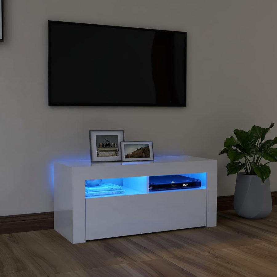 Tv-meubel met LED-verlichting 90x35x40 cm hoogglans wit Hoogglans wit