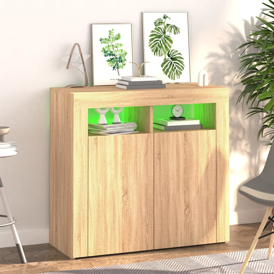 Dressoir met LED-verlichting 80x35x75 cm sonoma eikenkleurig 80 x 35 x 75 cm Sonoma eiken