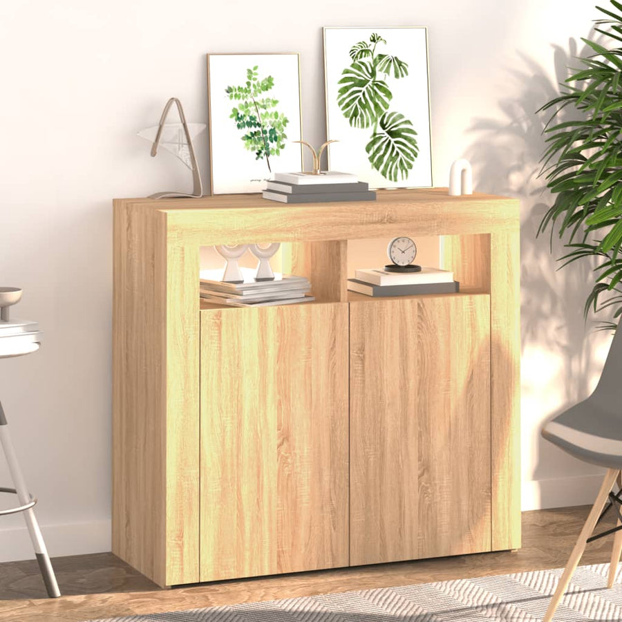 Dressoir met LED-verlichting 80x35x75 cm sonoma eikenkleurig 80 x 35 x 75 cm Sonoma eiken