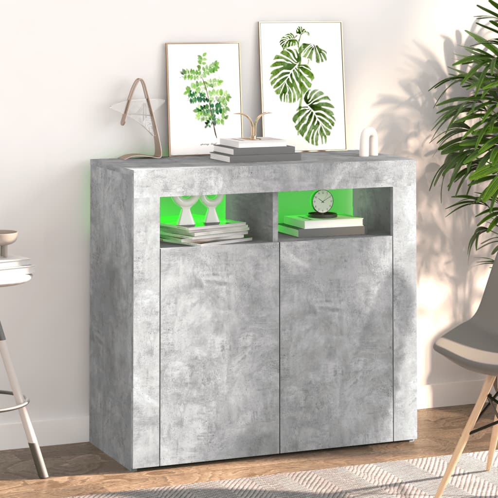 Dressoir Met Led-Verlichting 80 x 35 x 75 cm Betongrijs