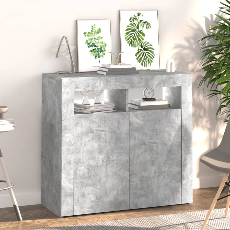 Dressoir Met Led-Verlichting 80 x 35 x 75 cm Betongrijs