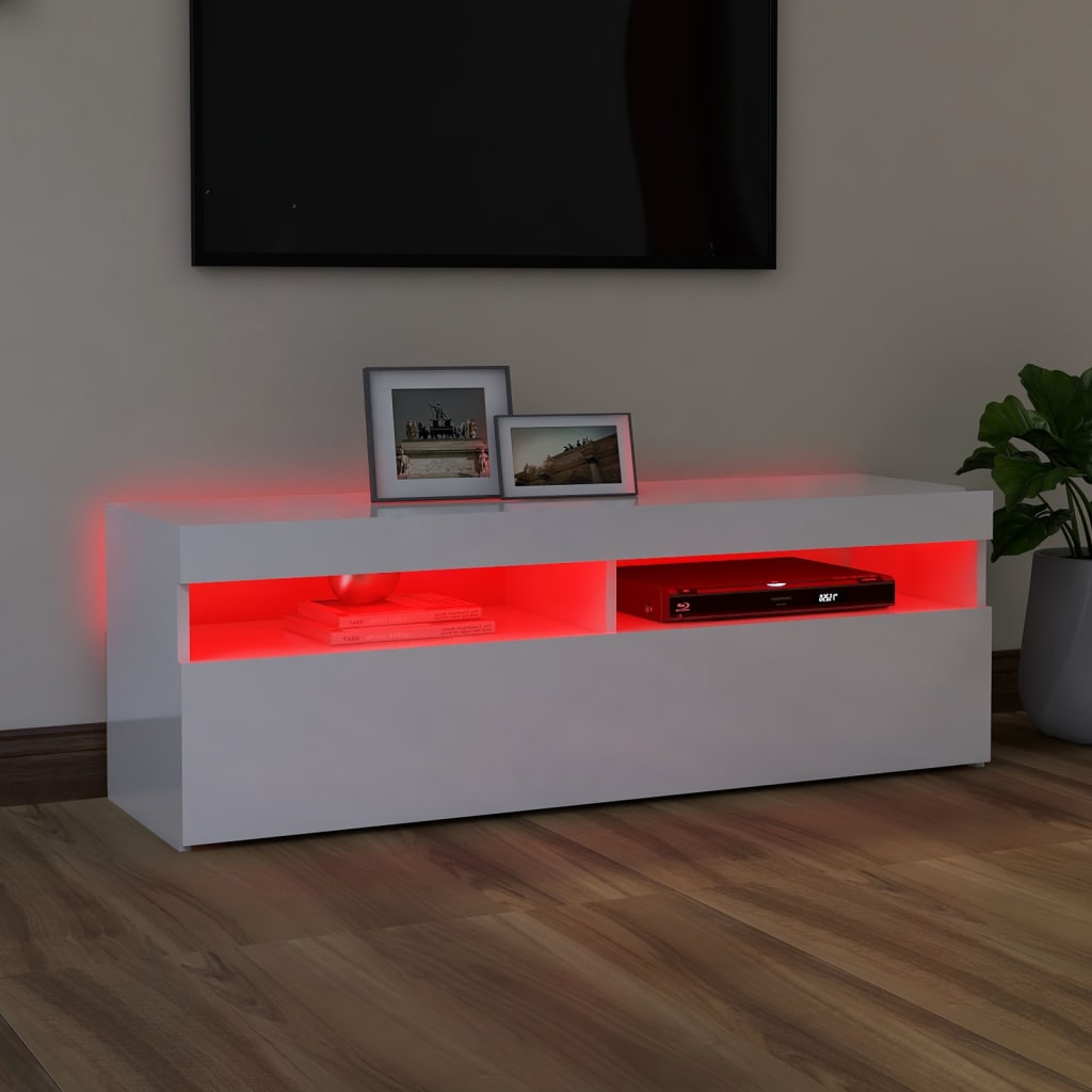 Tv-Meubel Met Led-Verlichting 1 120 x 35 x 40 cm Hoogglans wit
