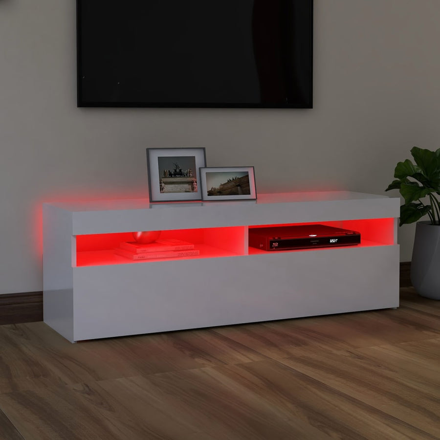 Tv-Meubel Met Led-Verlichting 1 120 x 35 x 40 cm Hoogglans wit