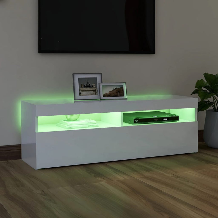 Tv-Meubel Met Led-Verlichting 1 120 x 35 x 40 cm Hoogglans wit