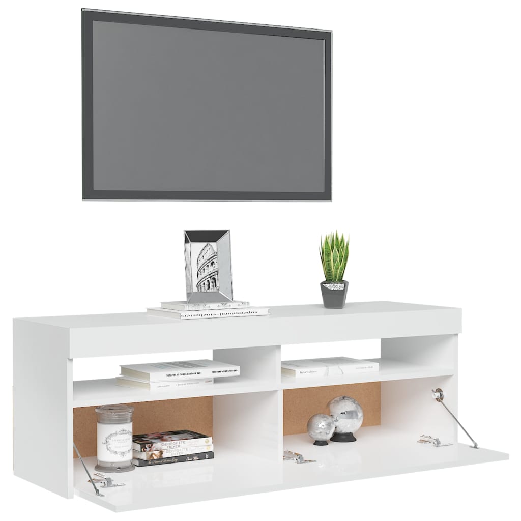 Tv-Meubel Met Led-Verlichting 1 120 x 35 x 40 cm Hoogglans wit