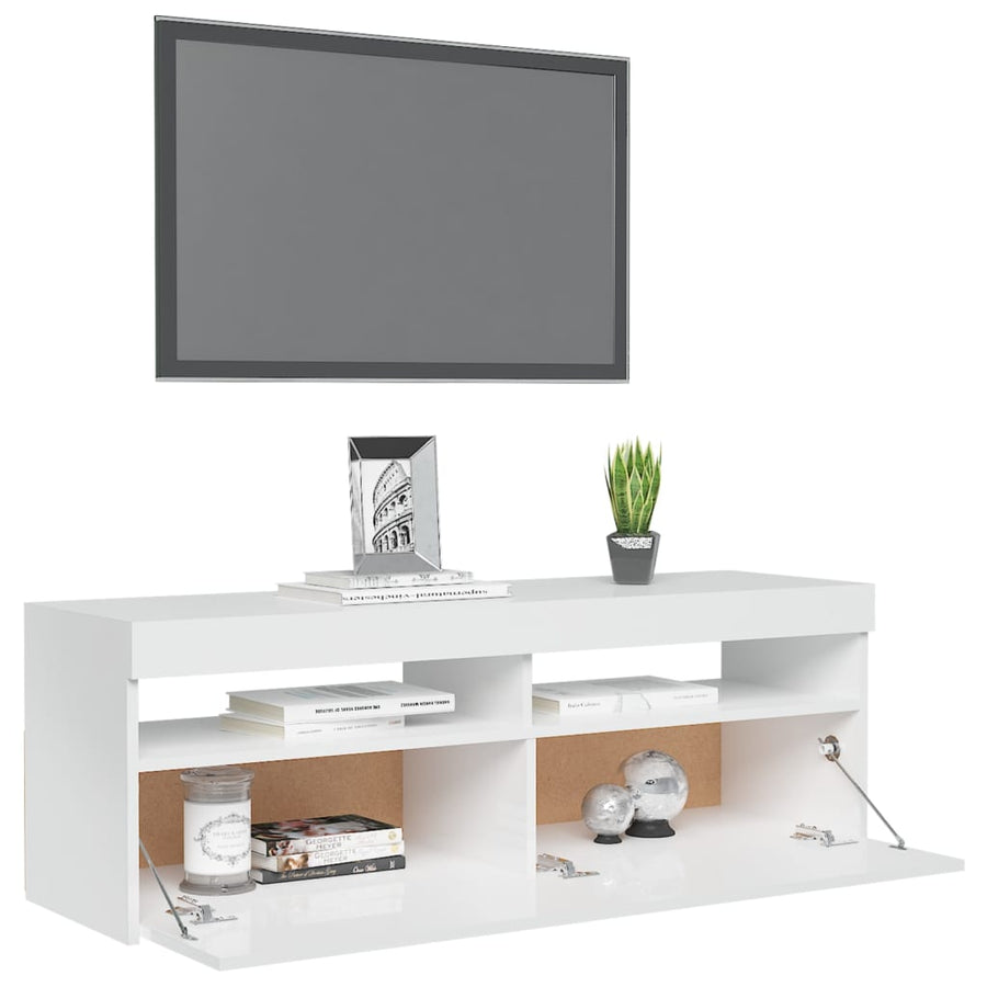Tv-Meubel Met Led-Verlichting 1 120 x 35 x 40 cm Hoogglans wit