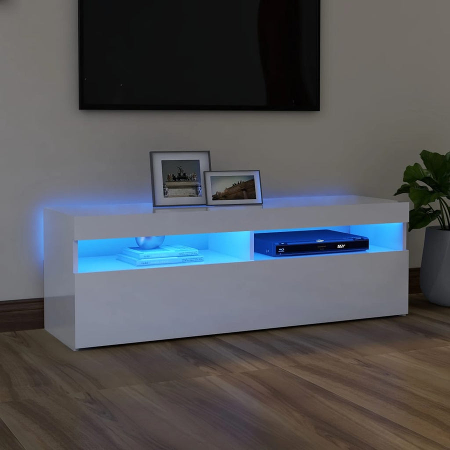 Tv-Meubel Met Led-Verlichting 1 120 x 35 x 40 cm Hoogglans wit