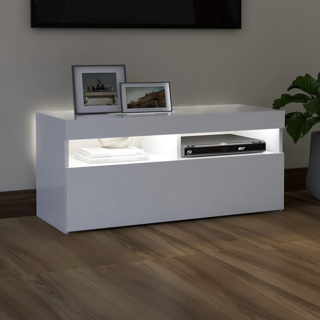Tv-Meubel Met Led-Verlichting 1 90 x 35 x 40 cm Wit