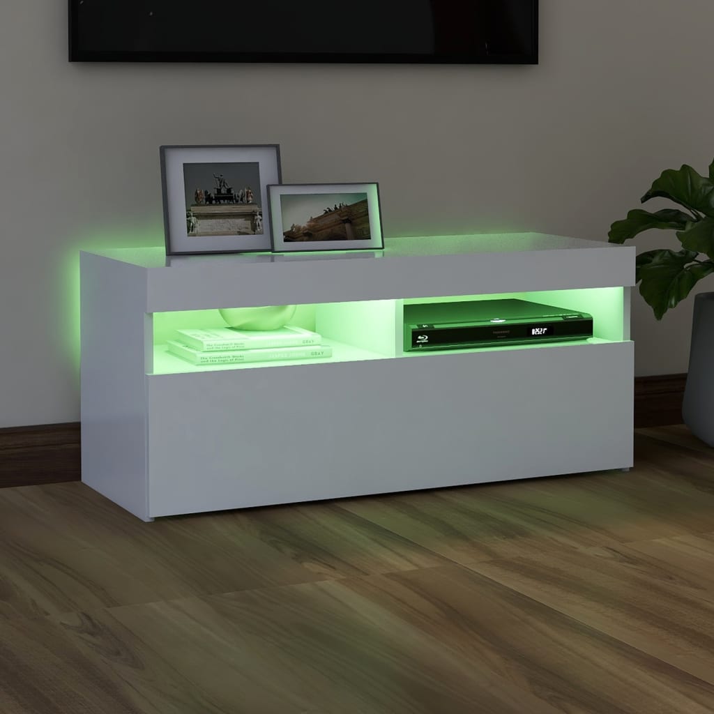 Tv-Meubel Met Led-Verlichting 1 90 x 35 x 40 cm Wit