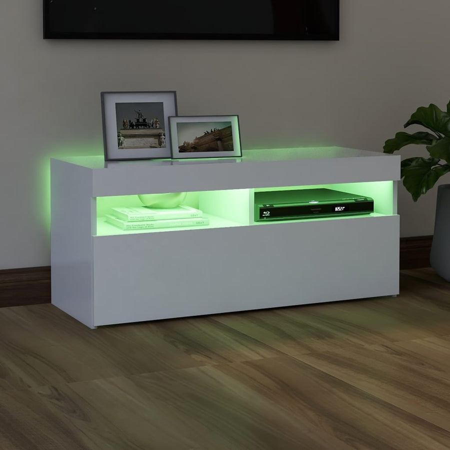 Tv-Meubel Met Led-Verlichting 1 90 x 35 x 40 cm Wit
