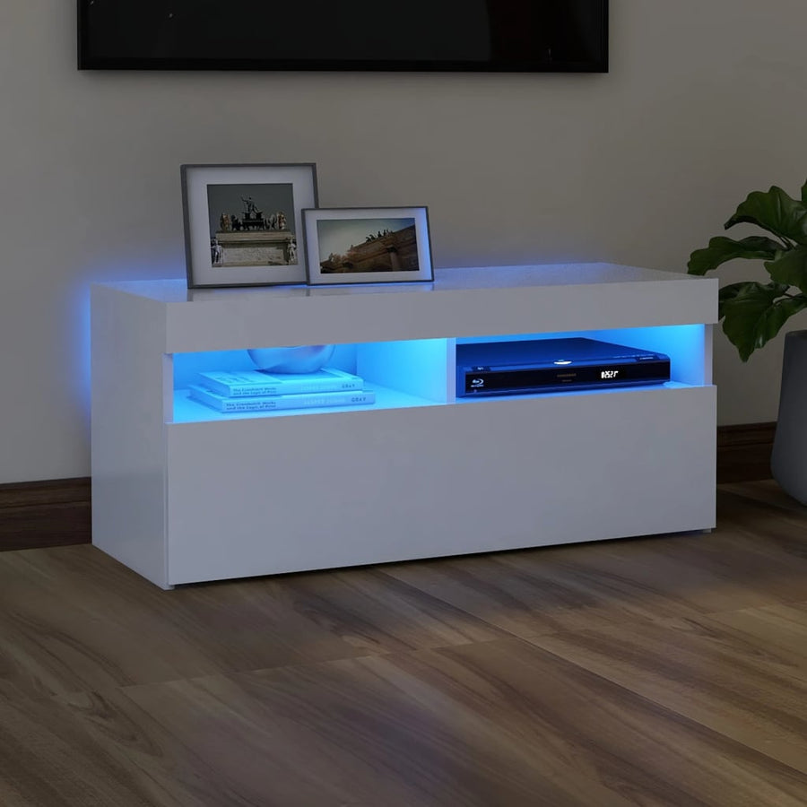 Tv-Meubel Met Led-Verlichting 1 90 x 35 x 40 cm Wit