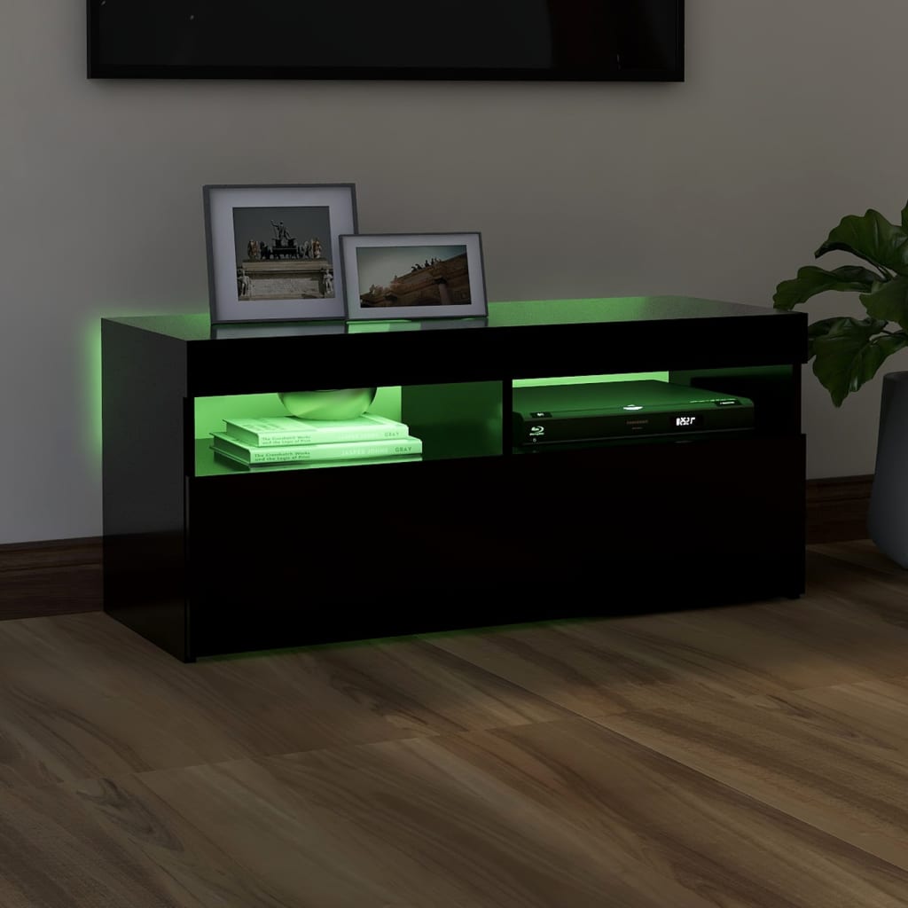 Tv-Meubel Met Led-Verlichting 1 90 x 35 x 40 cm Zwart