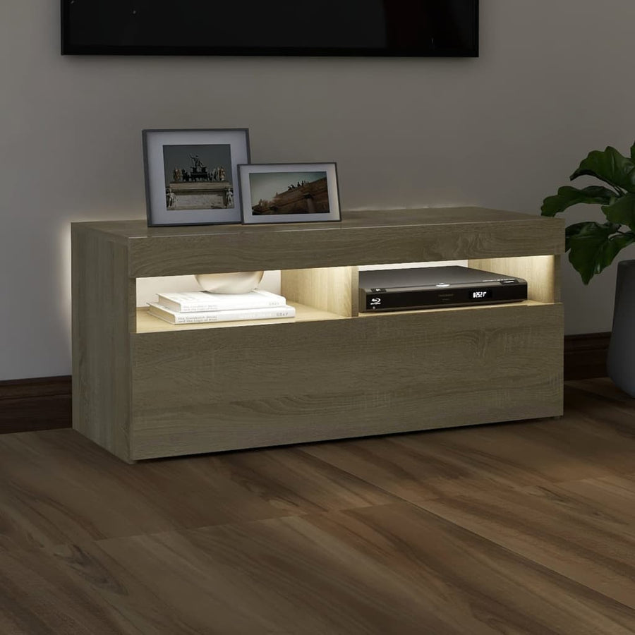 Tv-Meubel Met Led-Verlichting Kleurig 1 90 x 35 x 40 cm Sonoma eiken