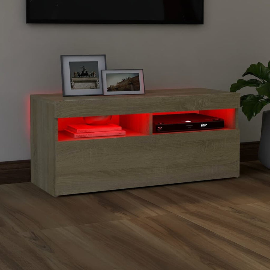 Tv-Meubel Met Led-Verlichting Kleurig 1 90 x 35 x 40 cm Sonoma eiken