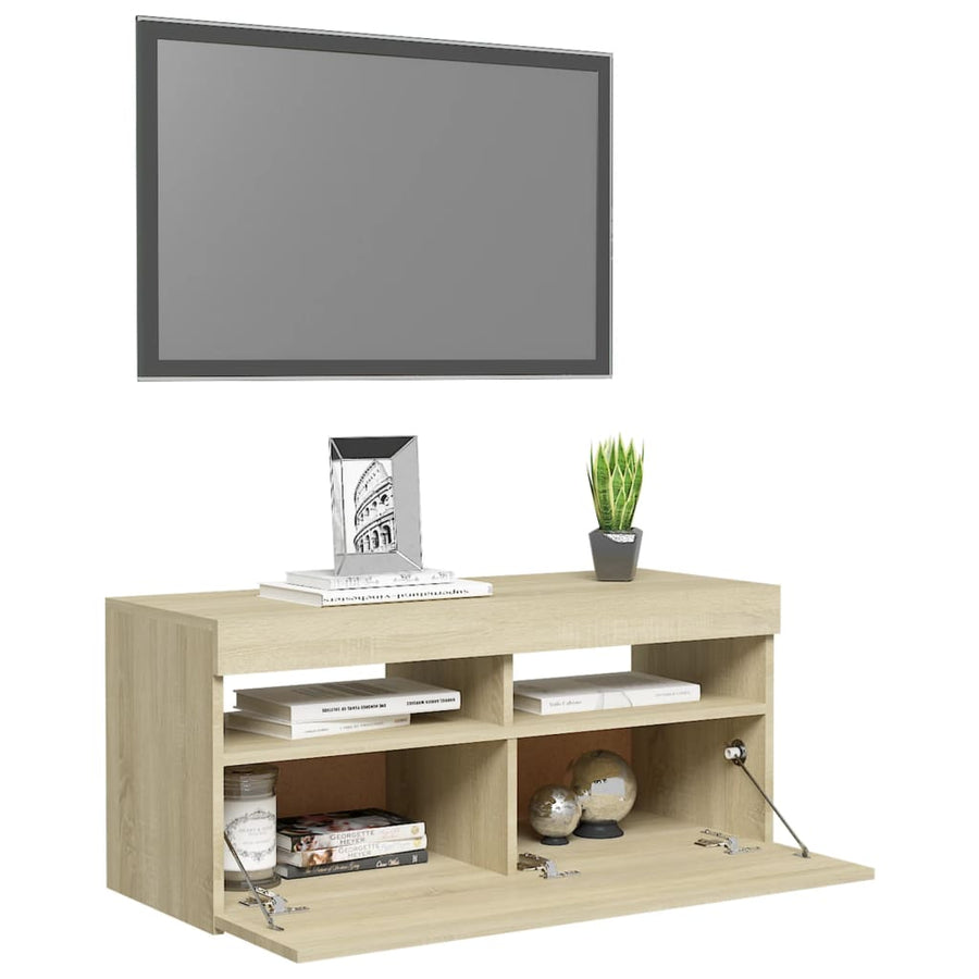 Tv-Meubel Met Led-Verlichting Kleurig 1 90 x 35 x 40 cm Sonoma eiken