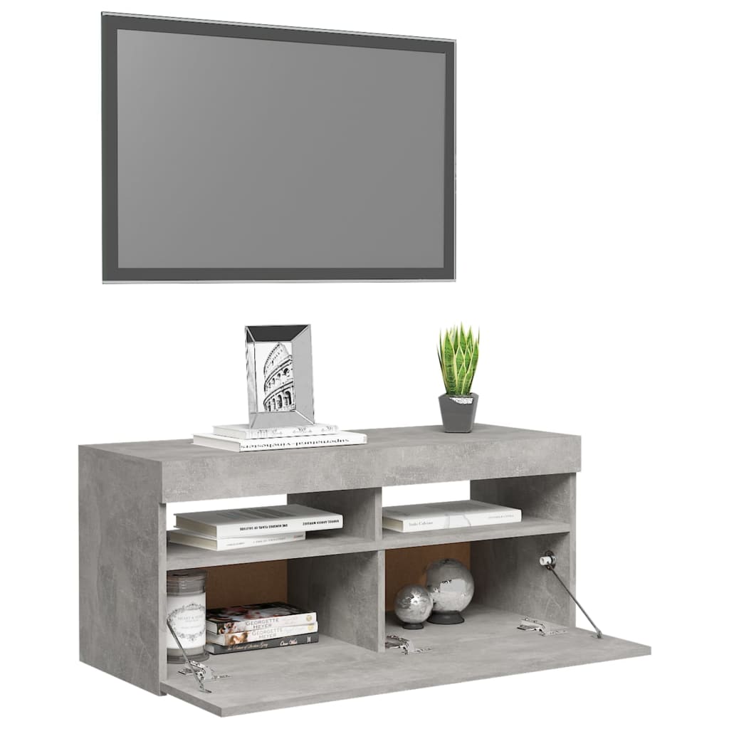 Tv-Meubel Met Led-Verlichting 1 90 x 35 x 40 cm Betongrijs