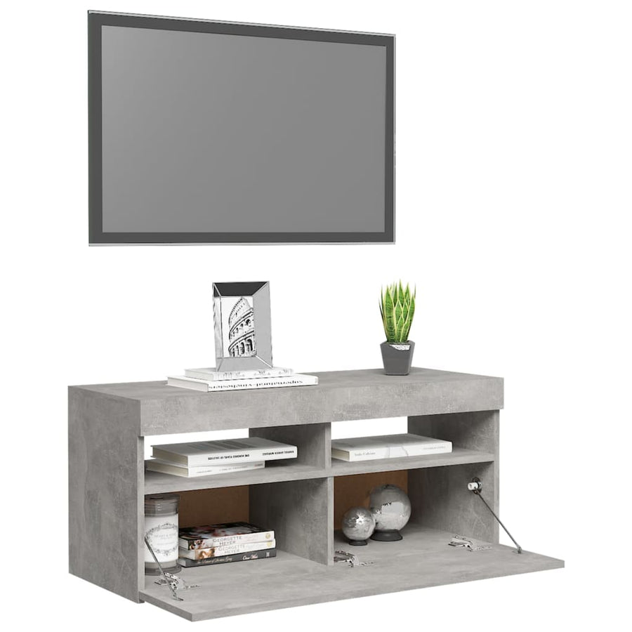 Tv-Meubel Met Led-Verlichting 1 90 x 35 x 40 cm Betongrijs