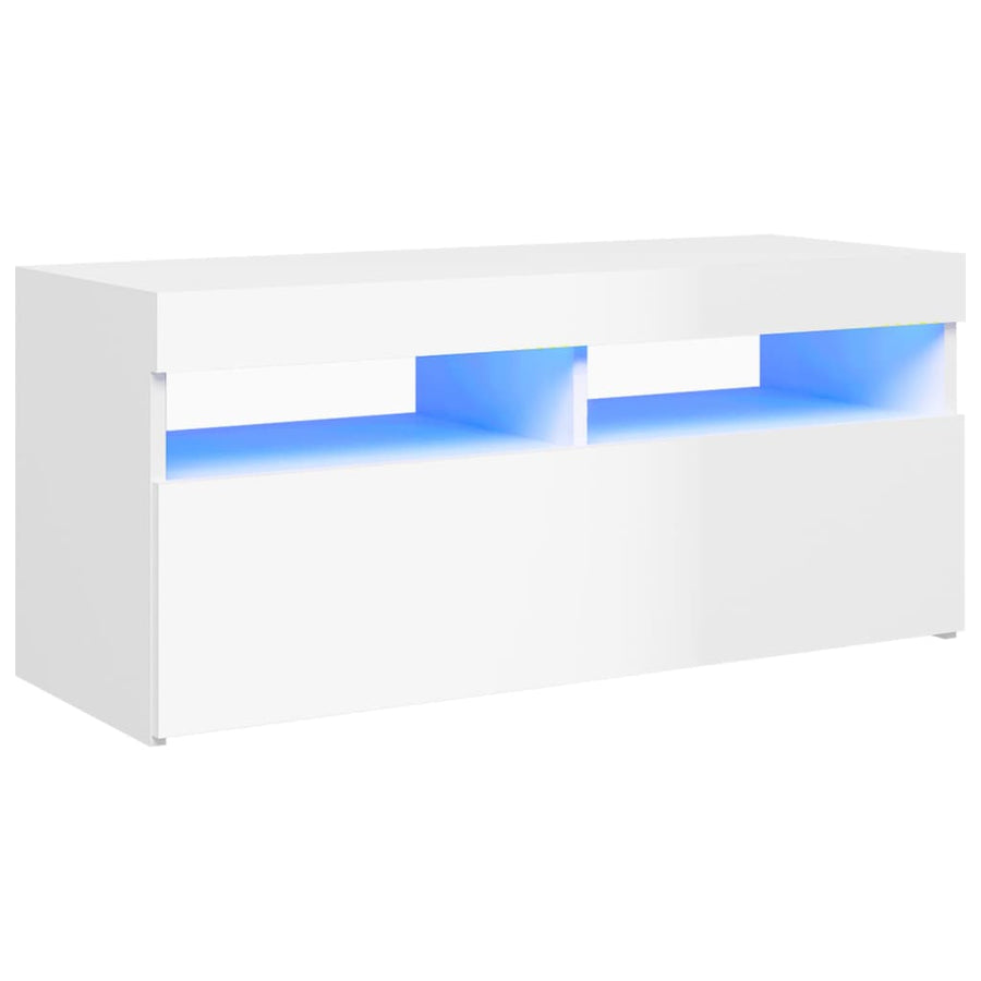 Tv-Meubel Met Led-Verlichting 1 90 x 35 x 40 cm Hoogglans wit