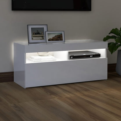 Tv-Meubel Met Led-Verlichting 1 90 x 35 x 40 cm Hoogglans wit