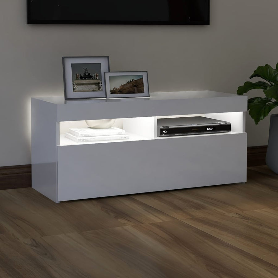 Tv-Meubel Met Led-Verlichting 1 90 x 35 x 40 cm Hoogglans wit