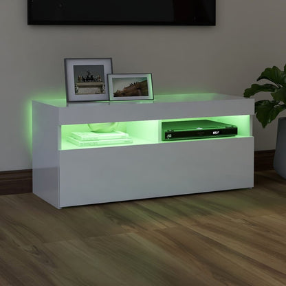 Tv-Meubel Met Led-Verlichting 1 90 x 35 x 40 cm Hoogglans wit