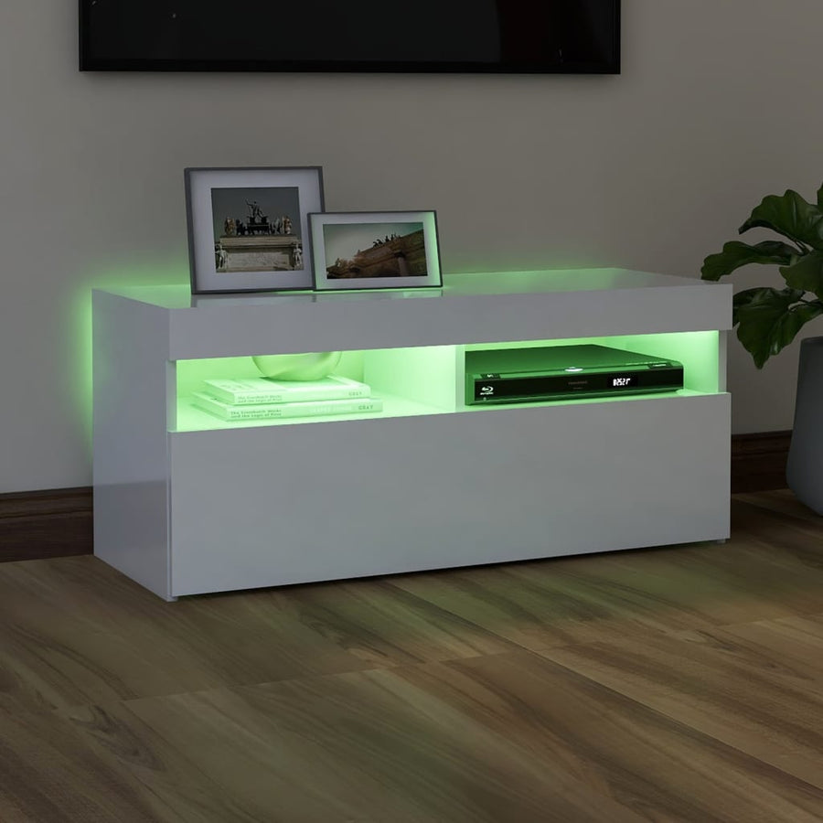Tv-Meubel Met Led-Verlichting 1 90 x 35 x 40 cm Hoogglans wit