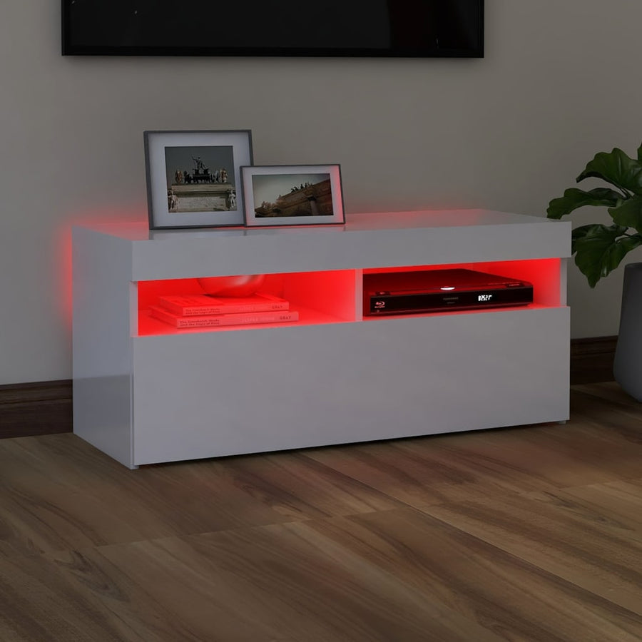 Tv-Meubel Met Led-Verlichting 1 90 x 35 x 40 cm Hoogglans wit