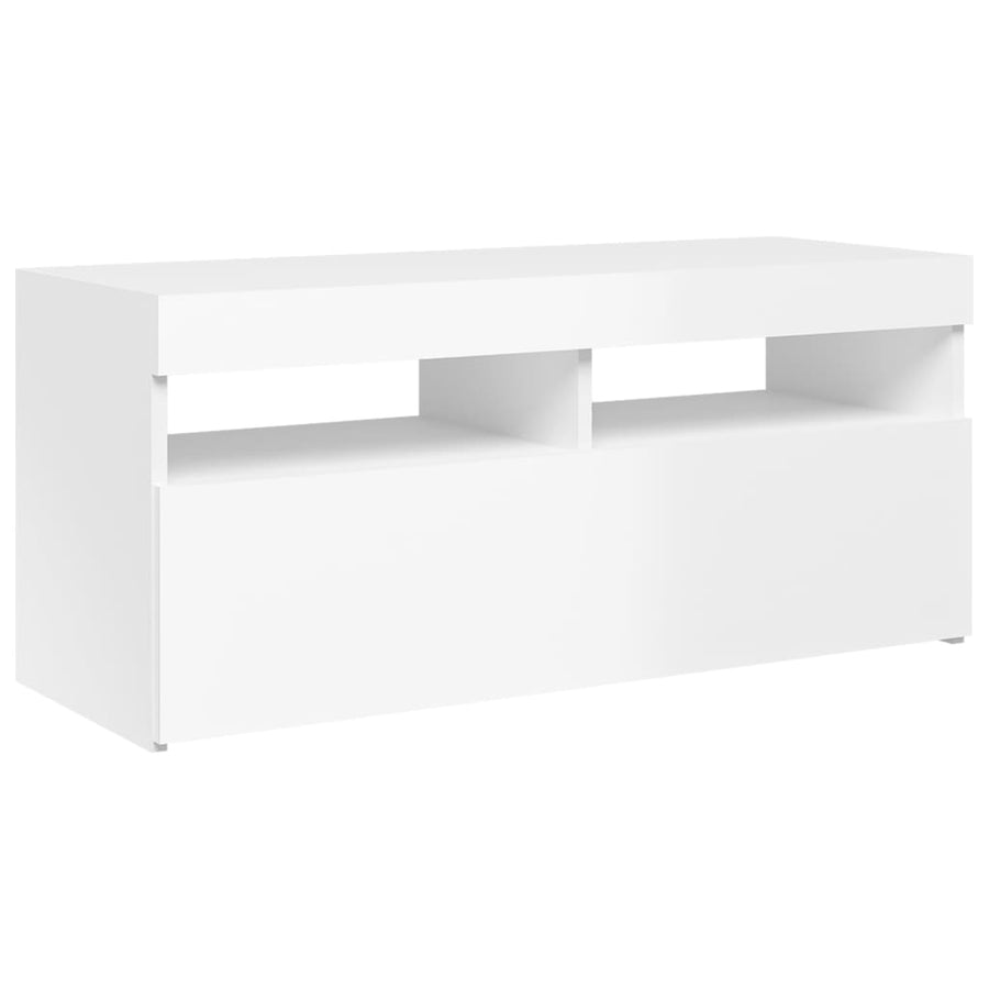 Tv-Meubel Met Led-Verlichting 1 90 x 35 x 40 cm Hoogglans wit