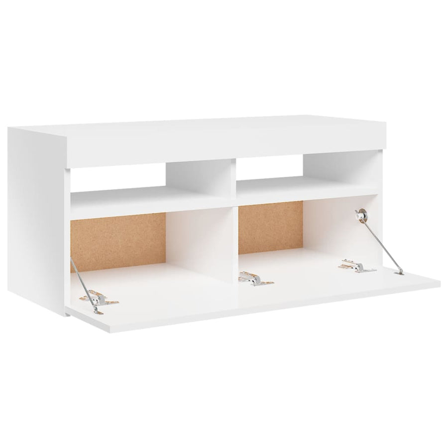 Tv-Meubel Met Led-Verlichting 1 90 x 35 x 40 cm Hoogglans wit