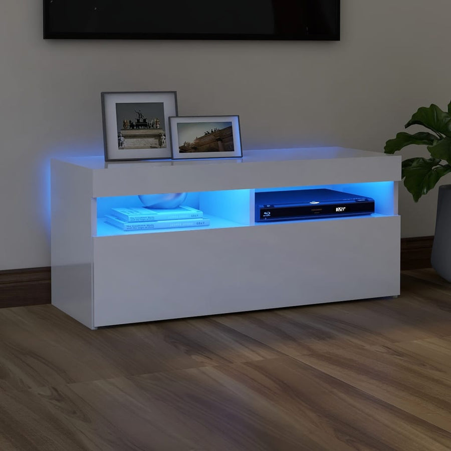 Tv-Meubel Met Led-Verlichting 1 90 x 35 x 40 cm Hoogglans wit