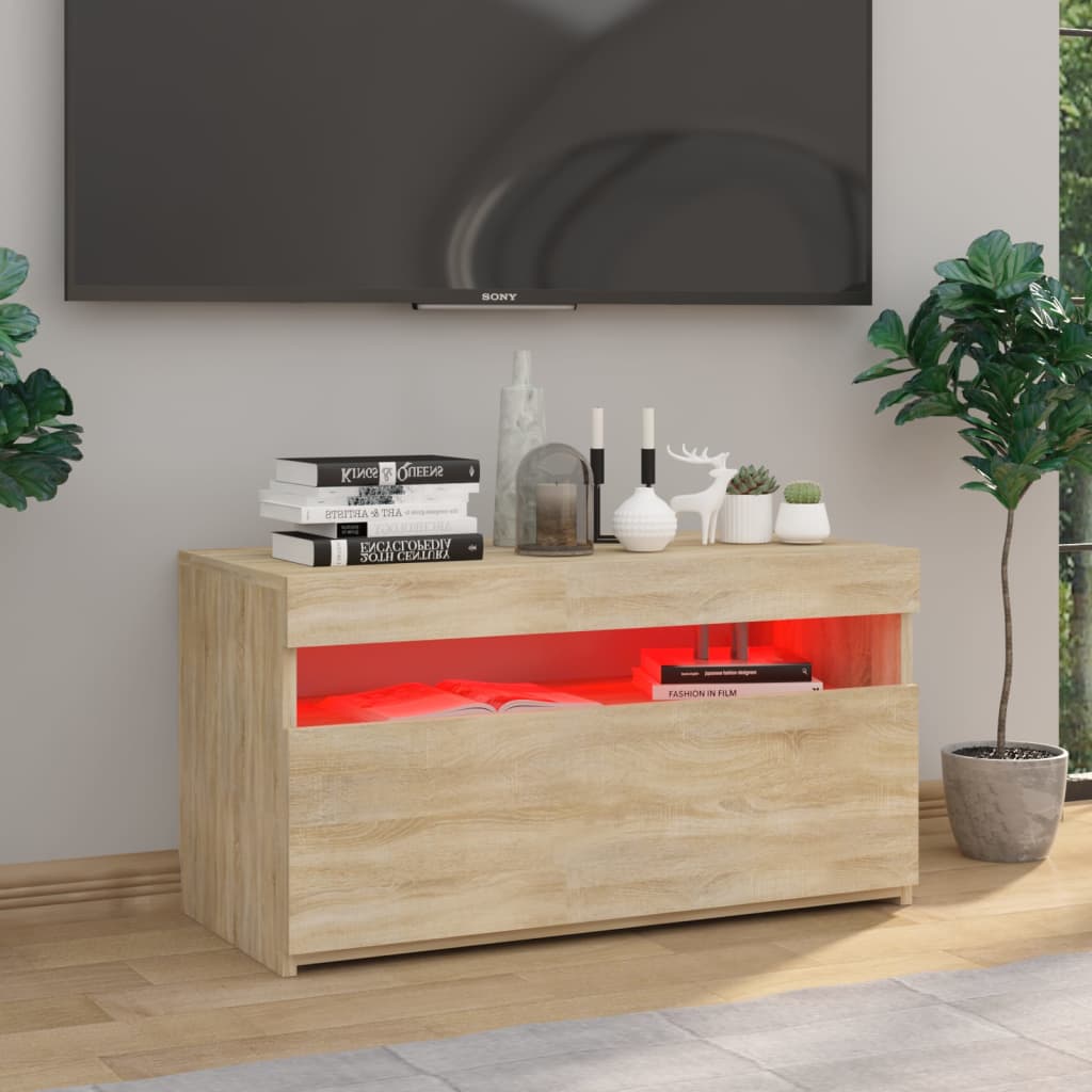 Tv-Meubel Met Led-Verlichting Kleurig 1 75 x 35 x 40 cm Sonoma eiken
