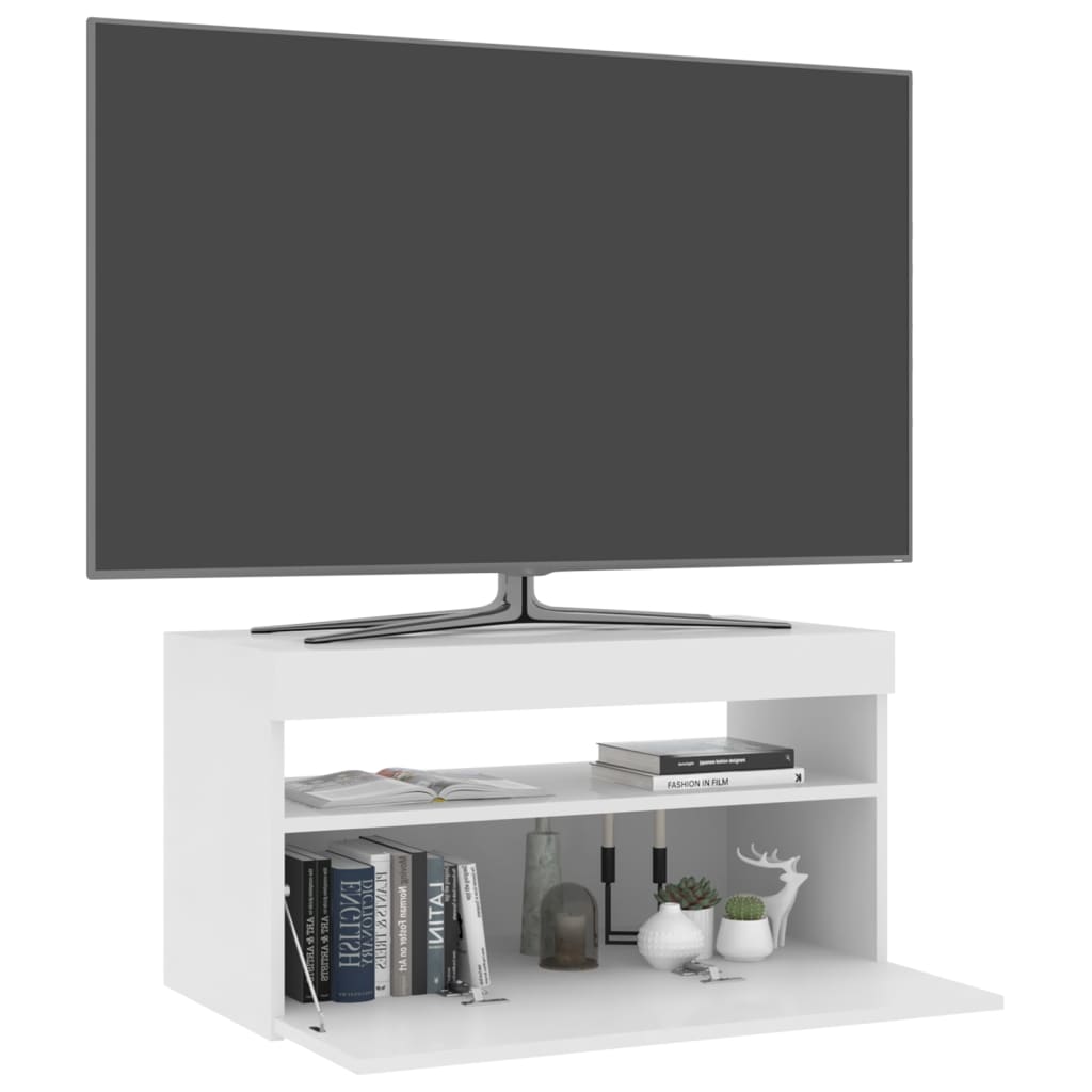 Tv-Meubel Met Led-Verlichting 1 75 x 35 x 40 cm Hoogglans wit