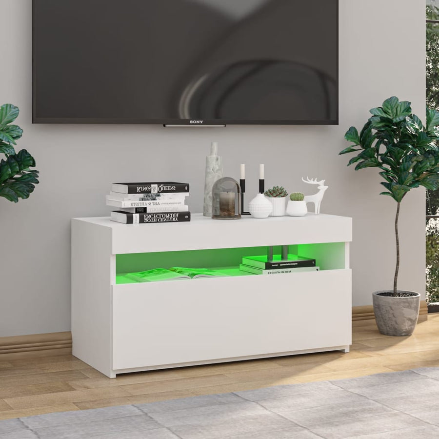 Tv-Meubel Met Led-Verlichting 1 75 x 35 x 40 cm Hoogglans wit