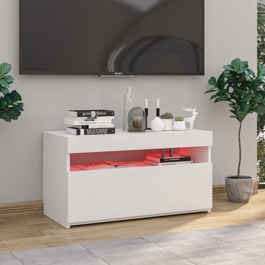 Tv-Meubel Met Led-Verlichting 1 75 x 35 x 40 cm Hoogglans wit