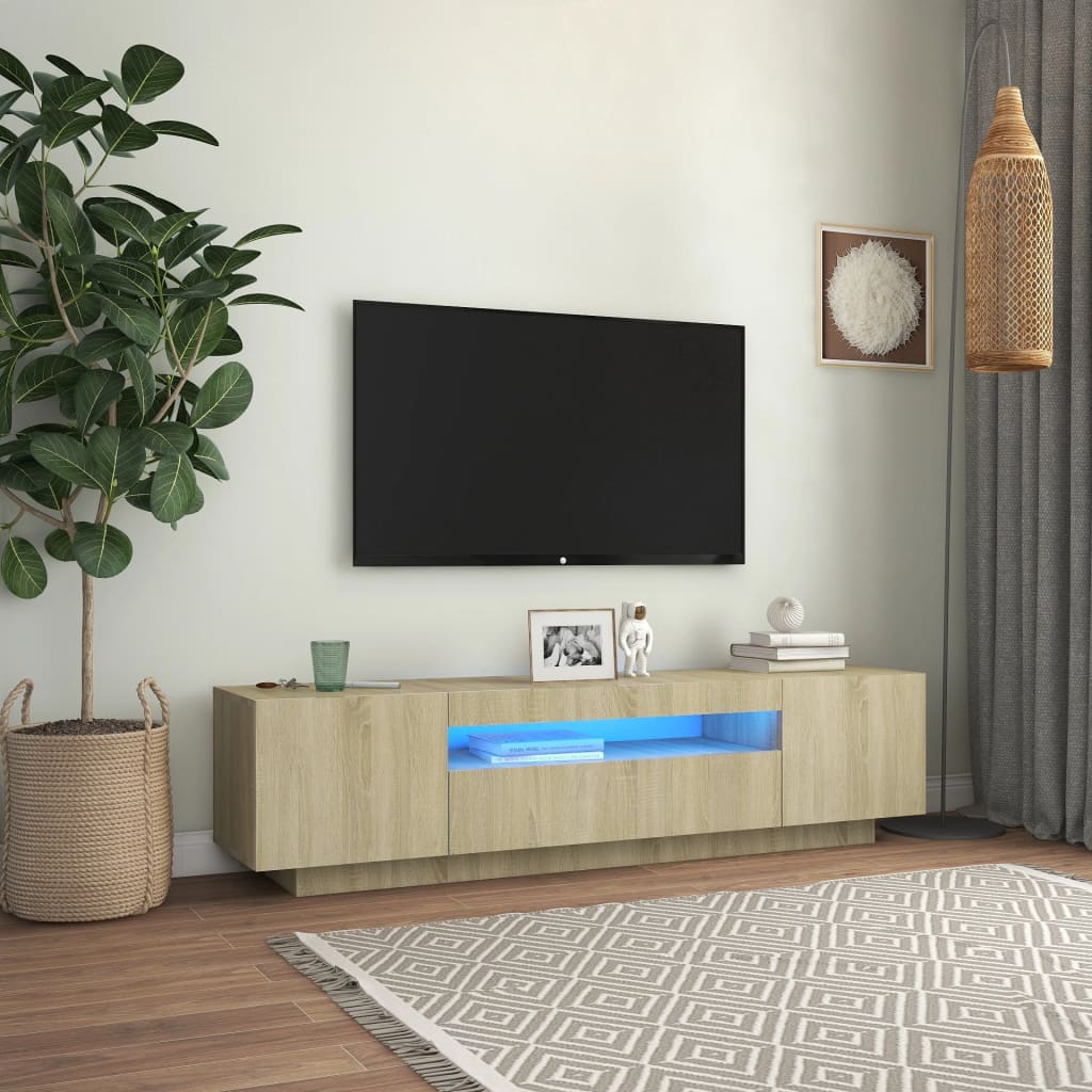Tv-Meubel Met Led-Verlichting 60X35X40 Cm Kleurig Sonoma eiken