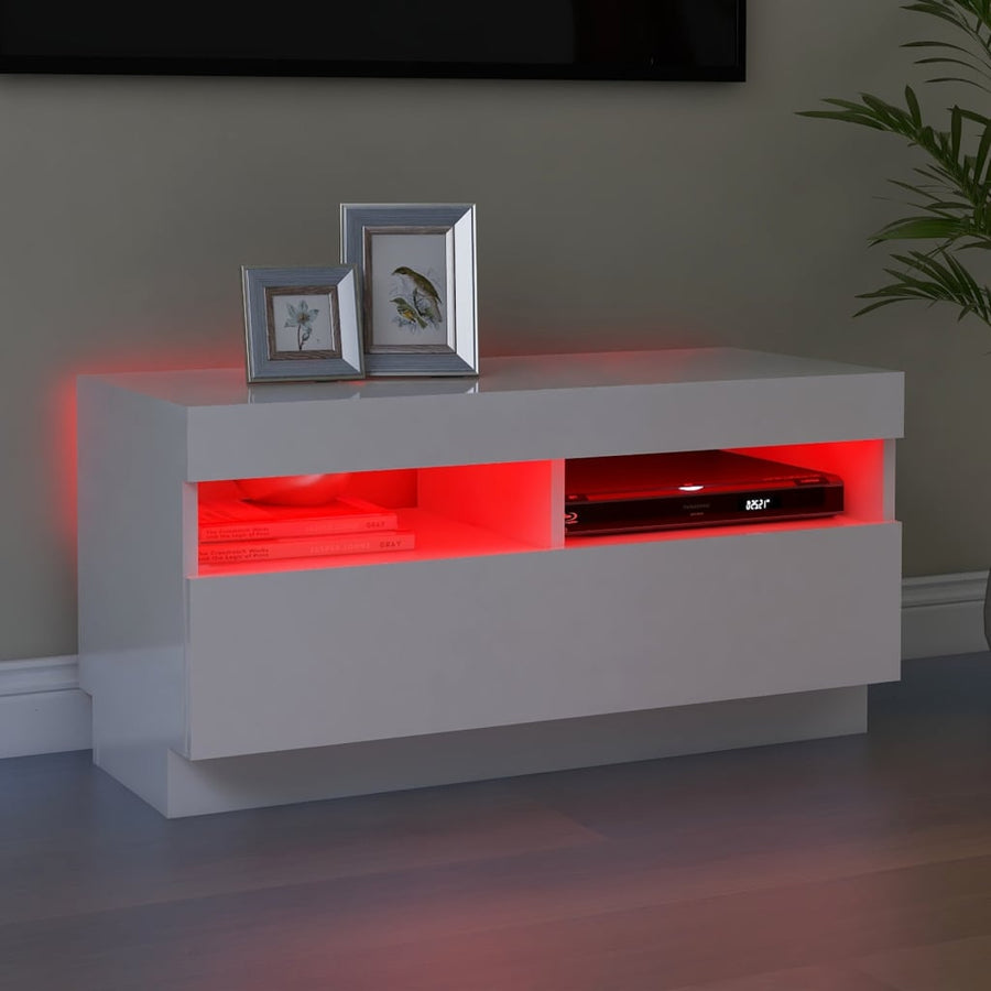 Tv-Meubel Met Led-Verlichting 80 x 35 x 40 cm Hoogglans wit