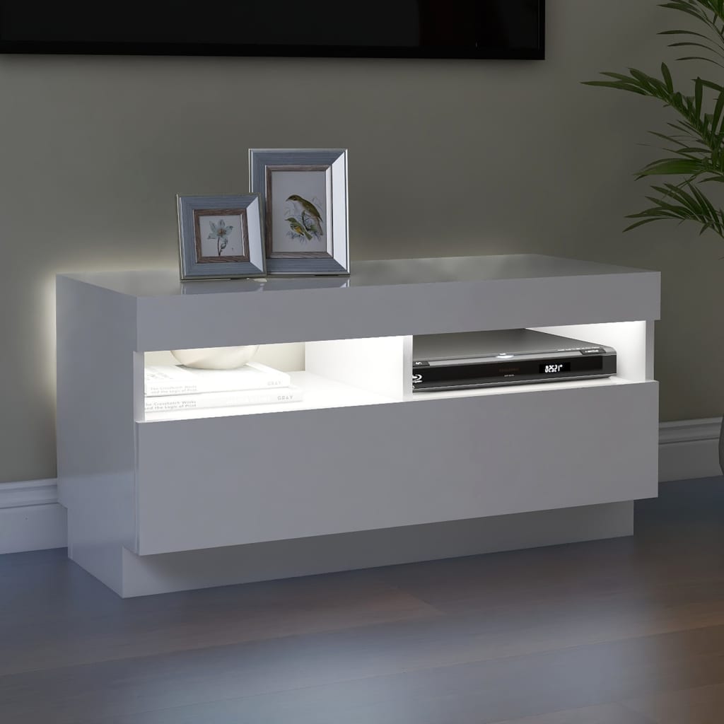 Tv-Meubel Met Led-Verlichting 80 x 35 x 40 cm Hoogglans wit
