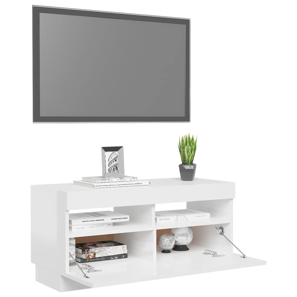 Tv-Meubel Met Led-Verlichting 80 x 35 x 40 cm Hoogglans wit