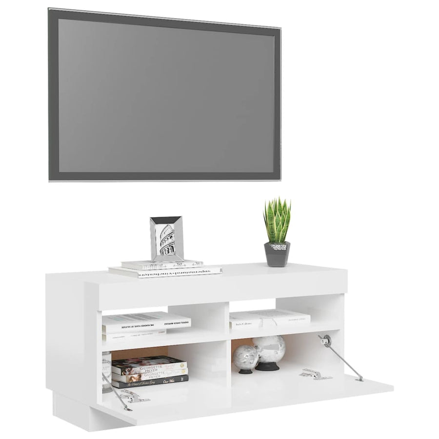 Tv-Meubel Met Led-Verlichting 80 x 35 x 40 cm Hoogglans wit