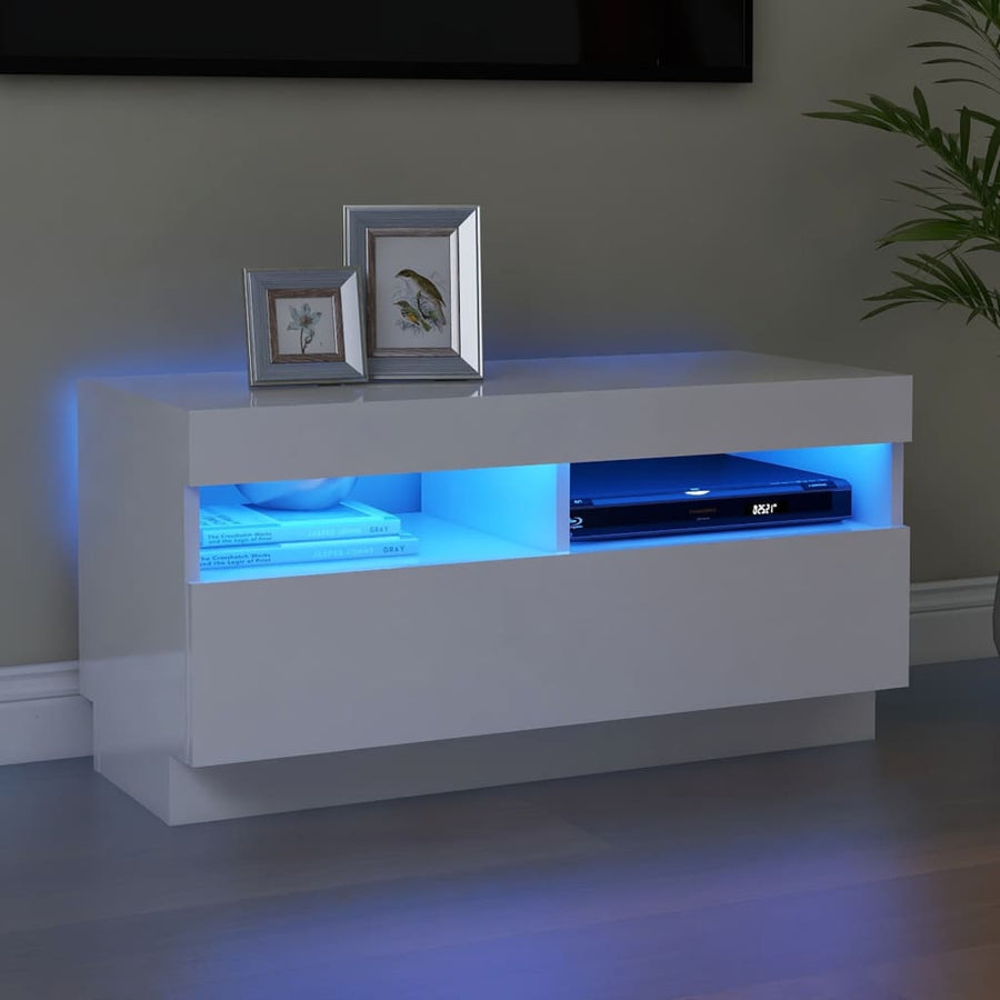 Tv-Meubel Met Led-Verlichting 80 x 35 x 40 cm Hoogglans wit