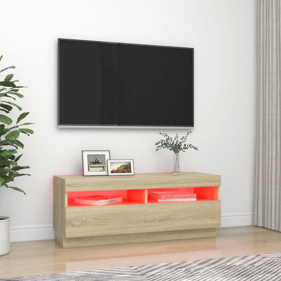 Tv-Meubel Met Led-Verlichting Kleurig 100 x 35 x 40 cm Sonoma eiken