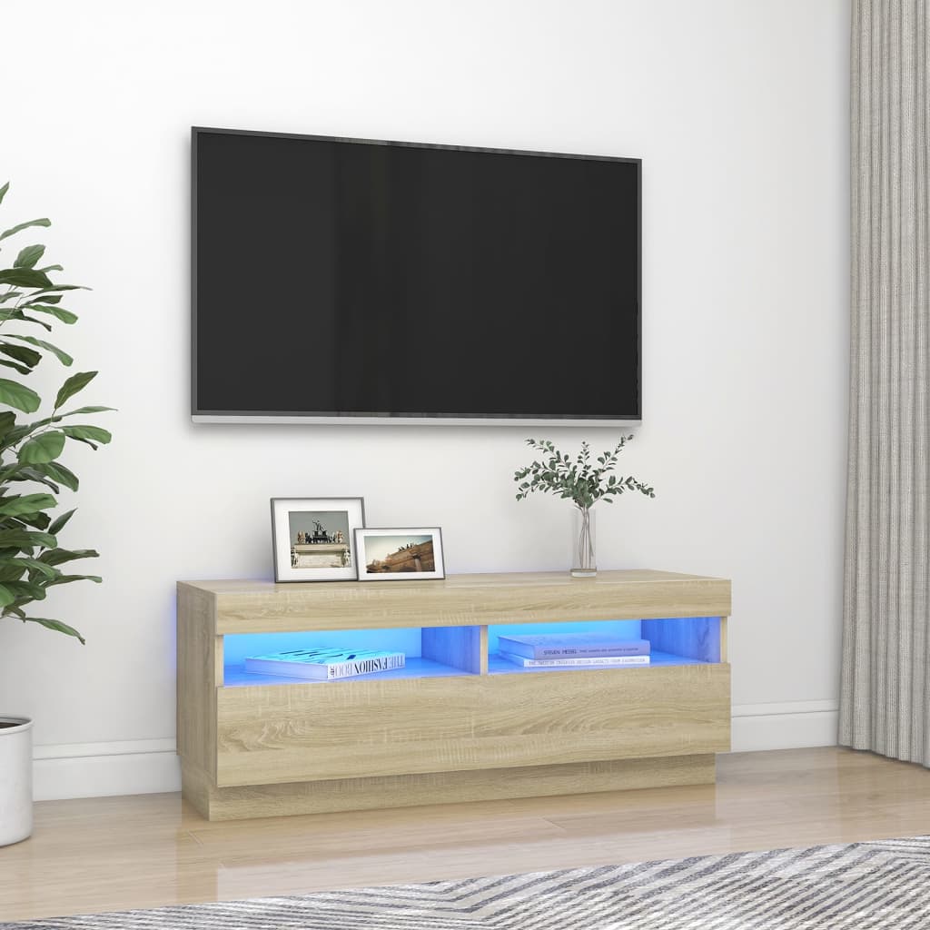 Tv-Meubel Met Led-Verlichting Kleurig 100 x 35 x 40 cm Sonoma eiken