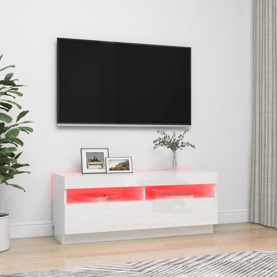 Tv-Meubel Met Led-Verlichting 100 x 35 x 40 cm Hoogglans wit