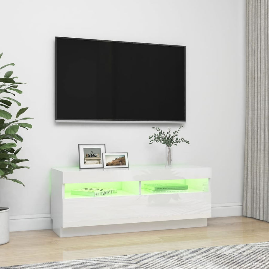 Tv-Meubel Met Led-Verlichting 100 x 35 x 40 cm Hoogglans wit