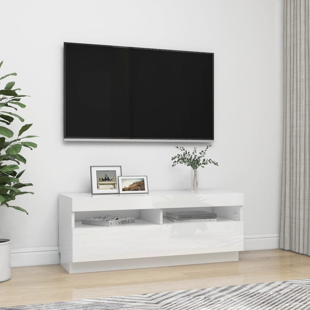 Tv-Meubel Met Led-Verlichting 100 x 35 x 40 cm Hoogglans wit