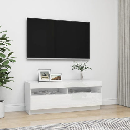 Tv-Meubel Met Led-Verlichting 100 x 35 x 40 cm Hoogglans wit