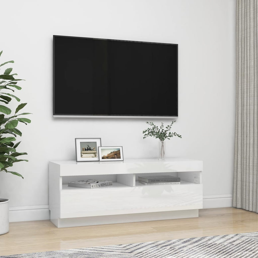 Tv-Meubel Met Led-Verlichting 100 x 35 x 40 cm Hoogglans wit