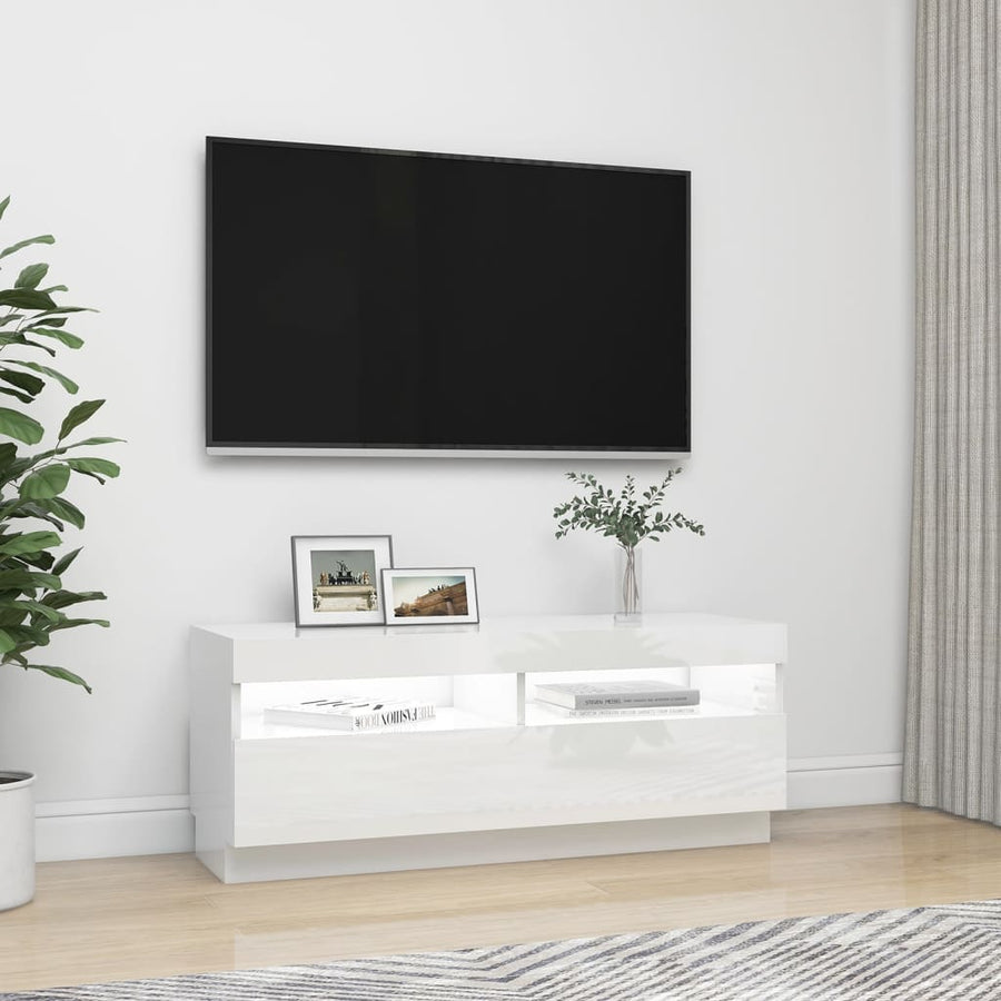 Tv-Meubel Met Led-Verlichting 100 x 35 x 40 cm Hoogglans wit